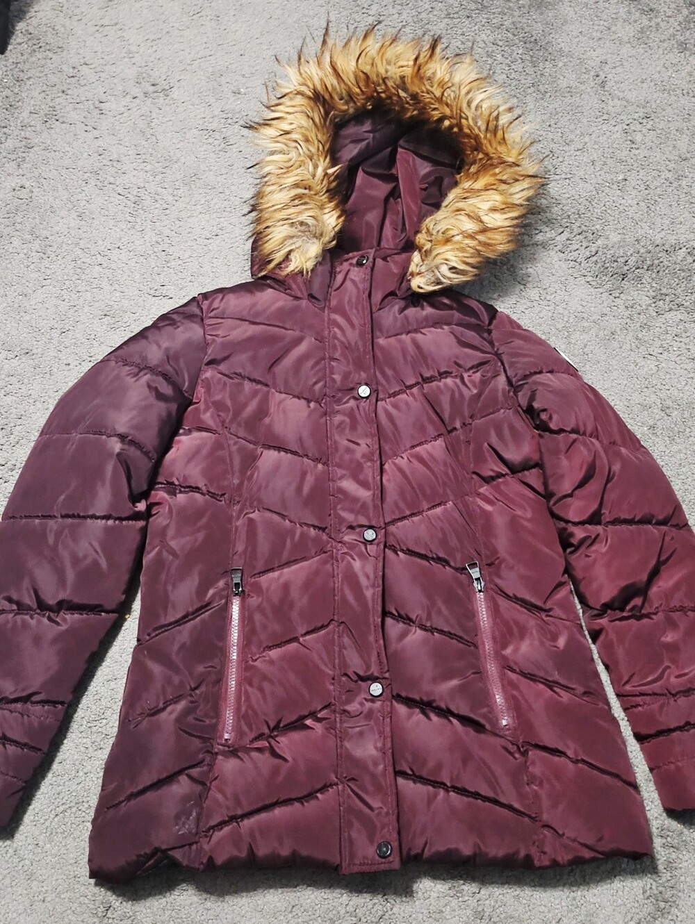 Womens Madden Girl Burgundy/Wine Fur Hood Puffer Jacket Size M